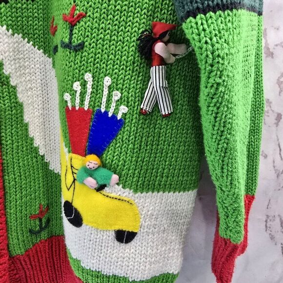 Vintage Sweater Mens Large Womens XL Cardigan Golf Golfing Peru Cotton Salsa - Picture 8 of 12